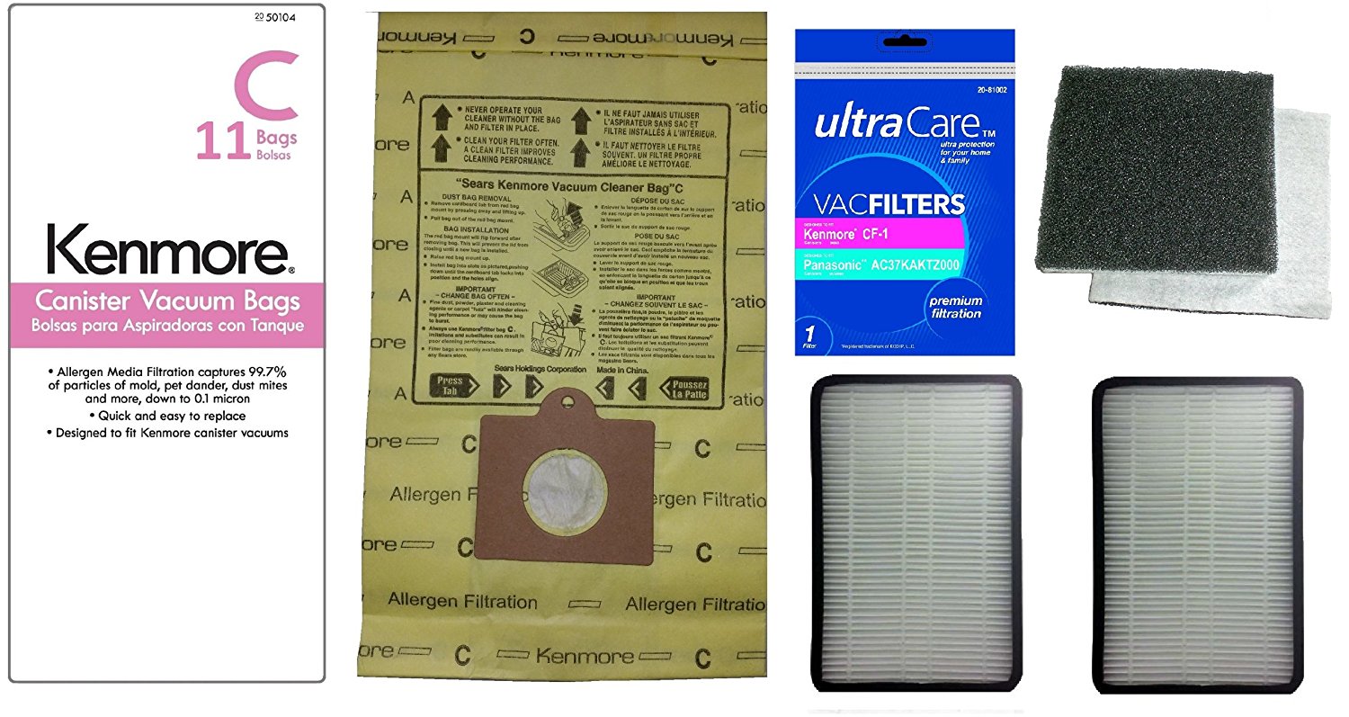 11 Kenmore Type C or Type Q Premium Allergen Canister Vacuum Bags, (1