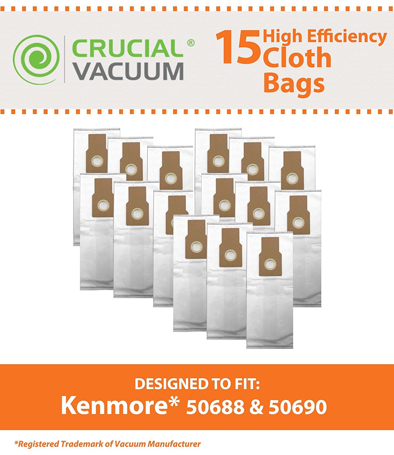 Kenmore 50688 50590 Allergen HEPA Style Cloth Filtration Vacuum Bags 15Pack Fit Also Panasonic