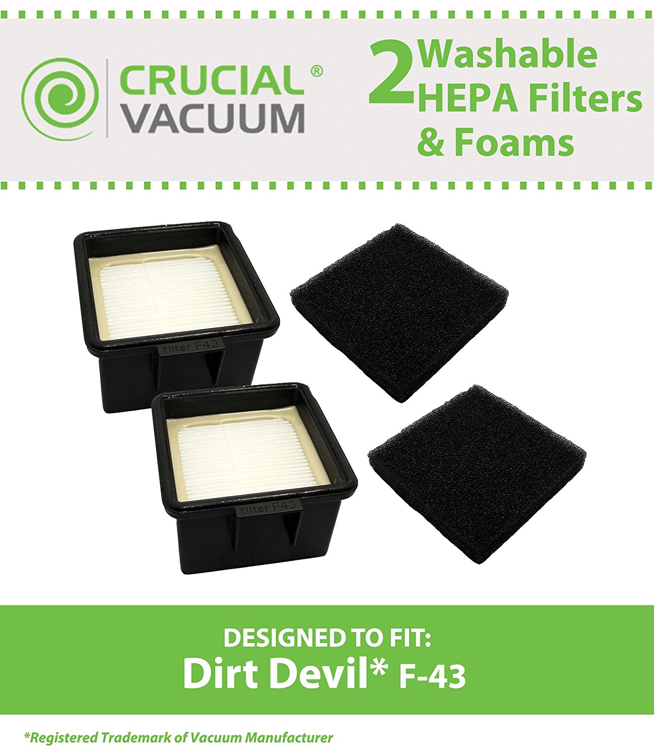 2 Dirt Devil F43 HEPA Filters and Foam Filters, Part 2PY1105000 (2PY1105000) & 1PY1106000