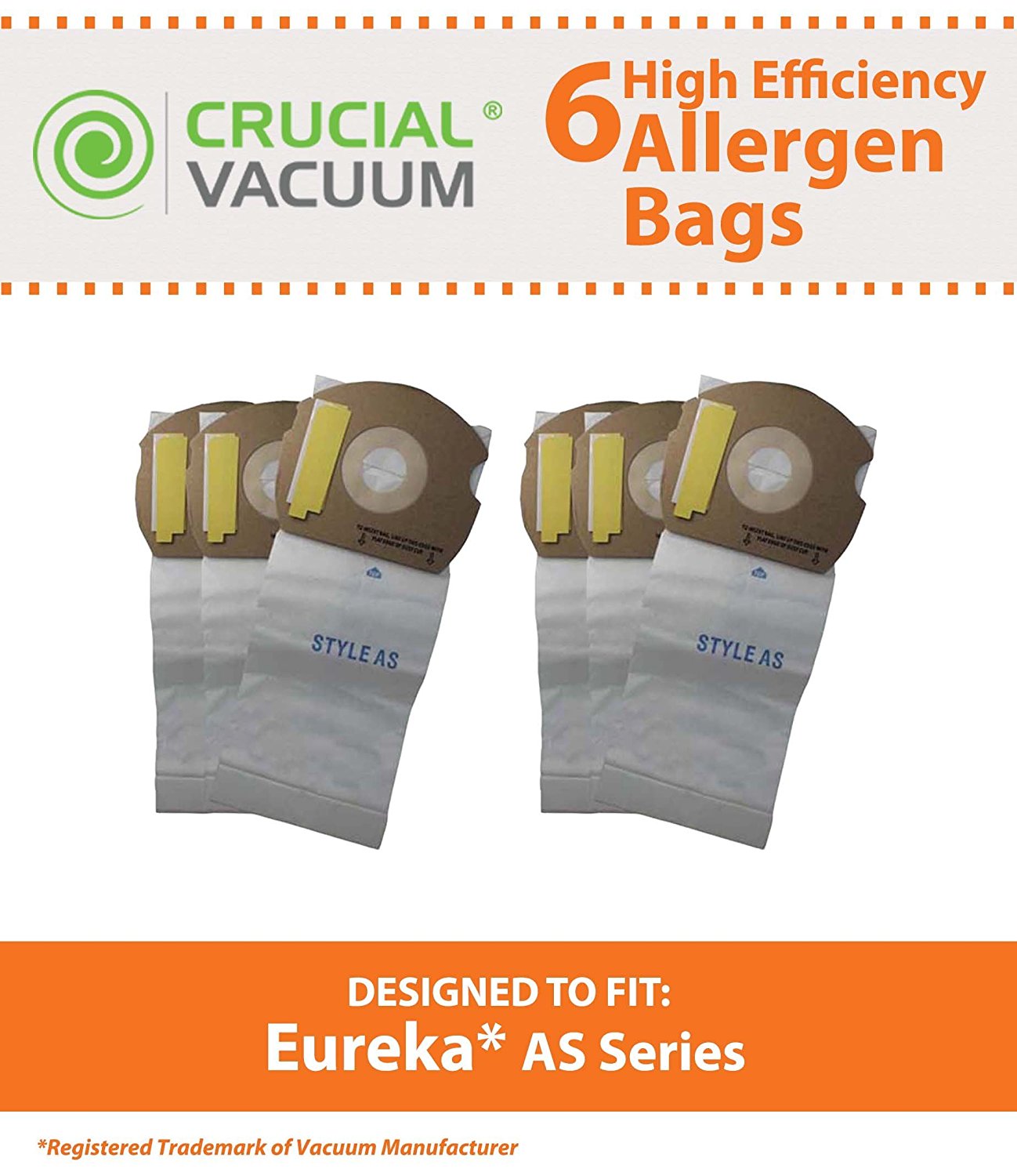 6 Eureka AS Micro Allergen Vacuum Bags Designed To Fit Eureka AS Series