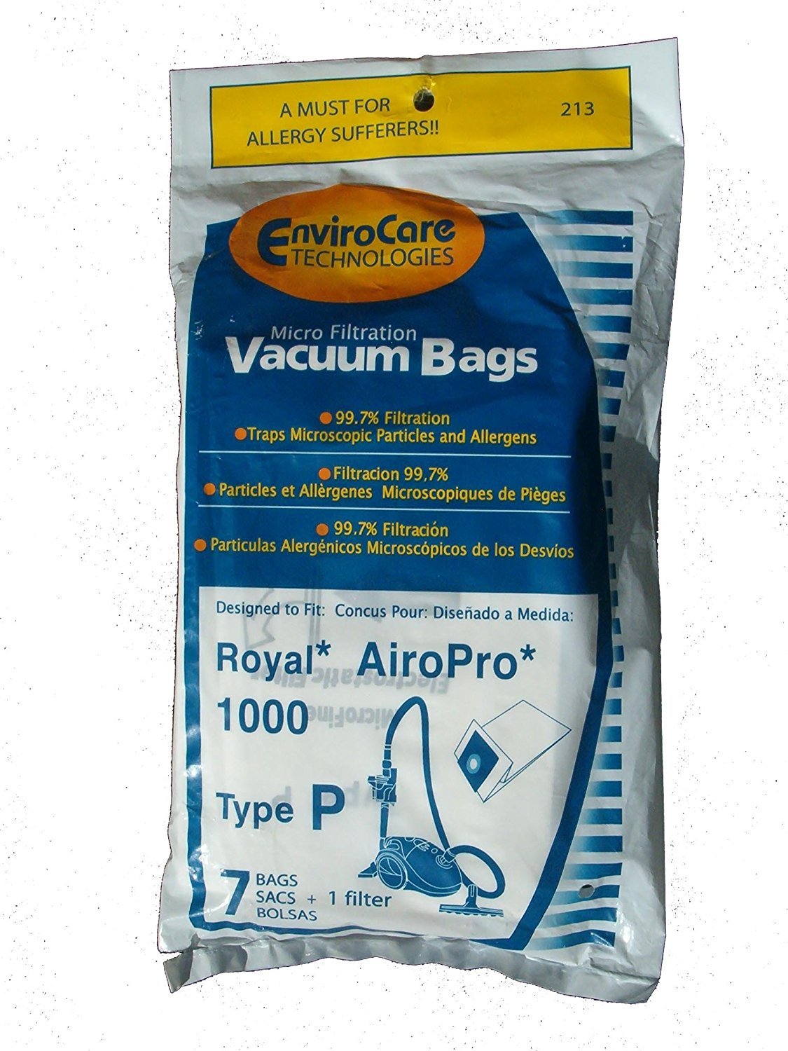 14 Royal Type P Allergy Vacuum Bags, Airpro Ry 1000, Canister Vacuum