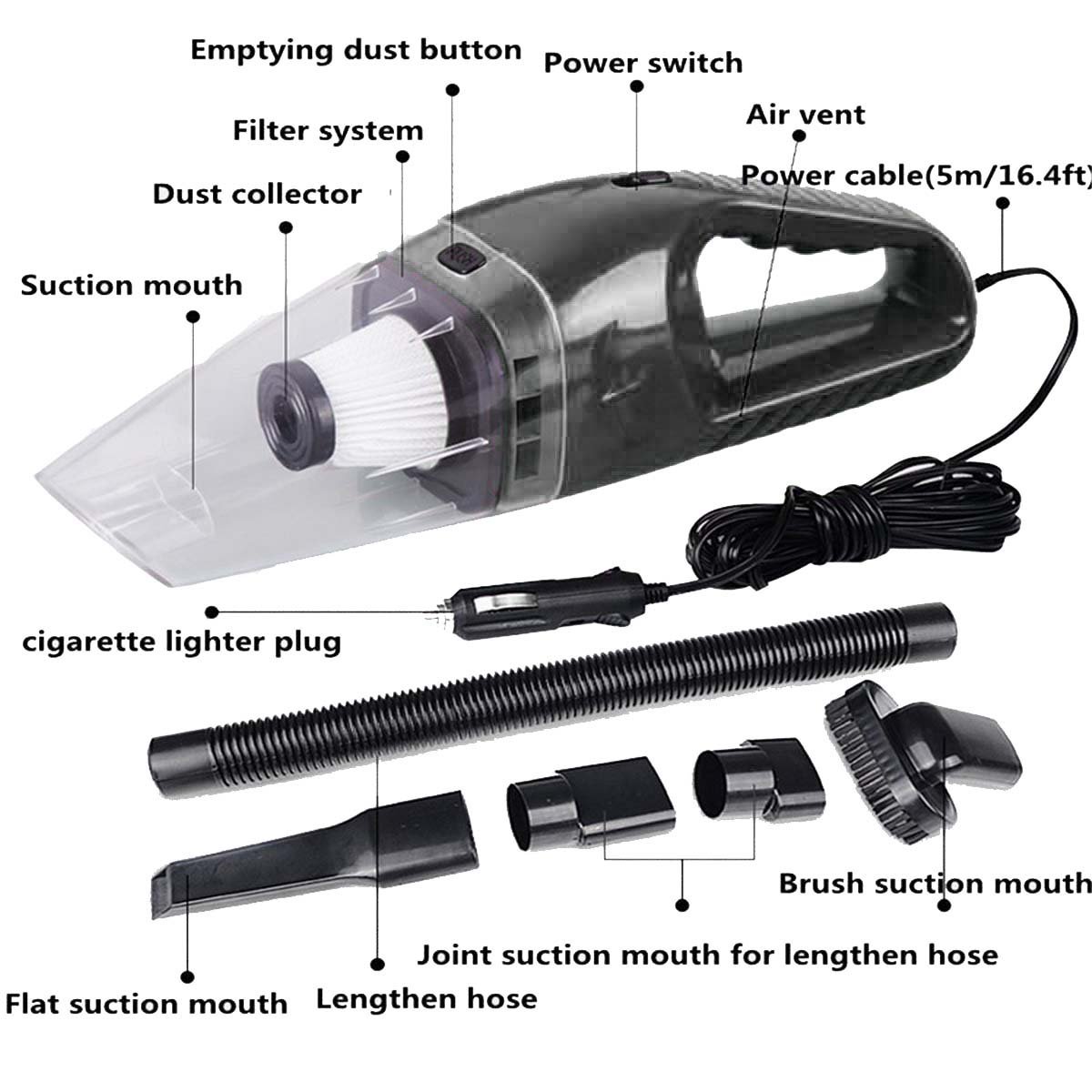 Car Vacuum Cleaner 120W,NUWA 12V Portable Mini Wet/Dry Auto Vacuum Dust