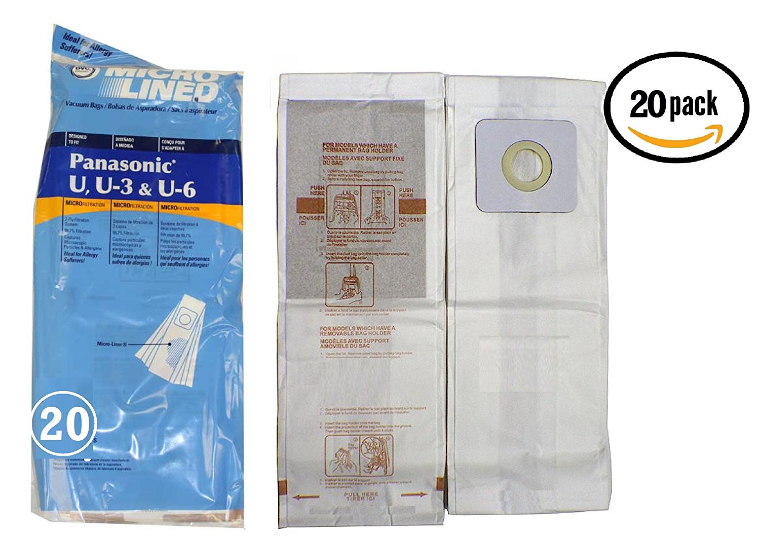 20 Panasonic Type U, U3, U6 DVC MicroLined Made Vacuum Bags, 20 Pack