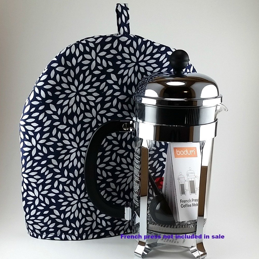 French Press Cozy Cover, 8 cup, Insulated Cosy, Blue White, Tea Cozy N2