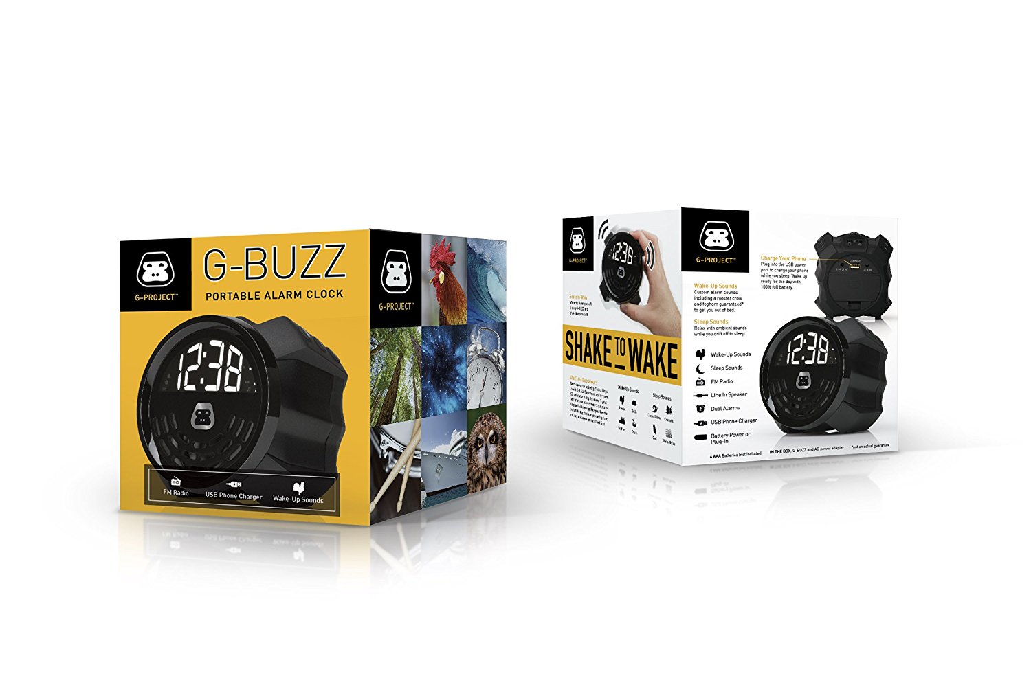 GProject GBUZZ Portable Alarm Clock FM Radio Speaker and USB Charging & Aux Line In N5 free