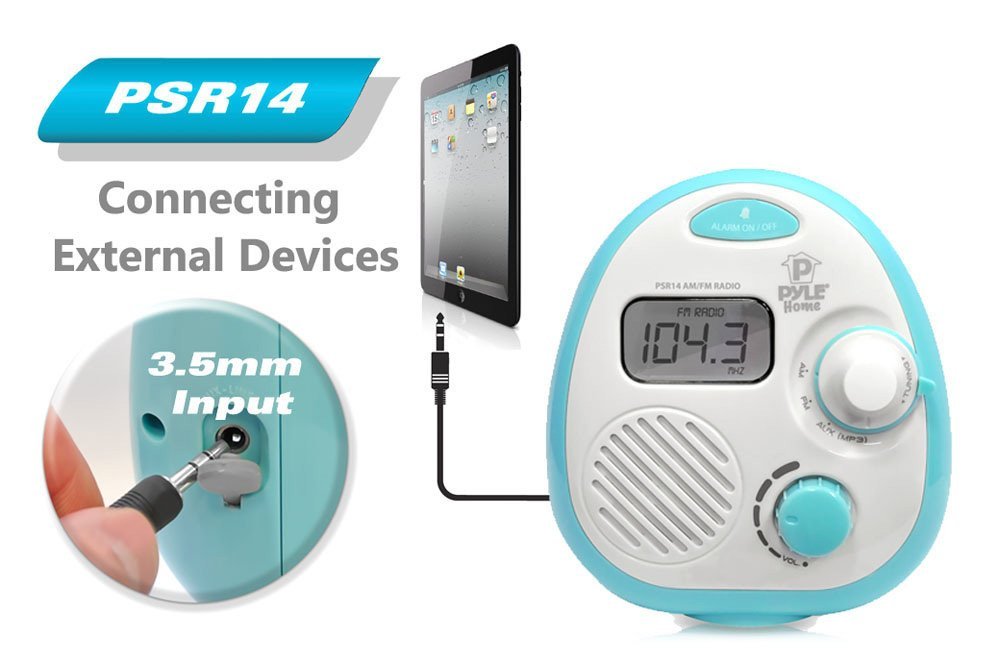 Pyle PSR14 SplashProof Water Resistant Mini Digital AM/FM Radio Alarm