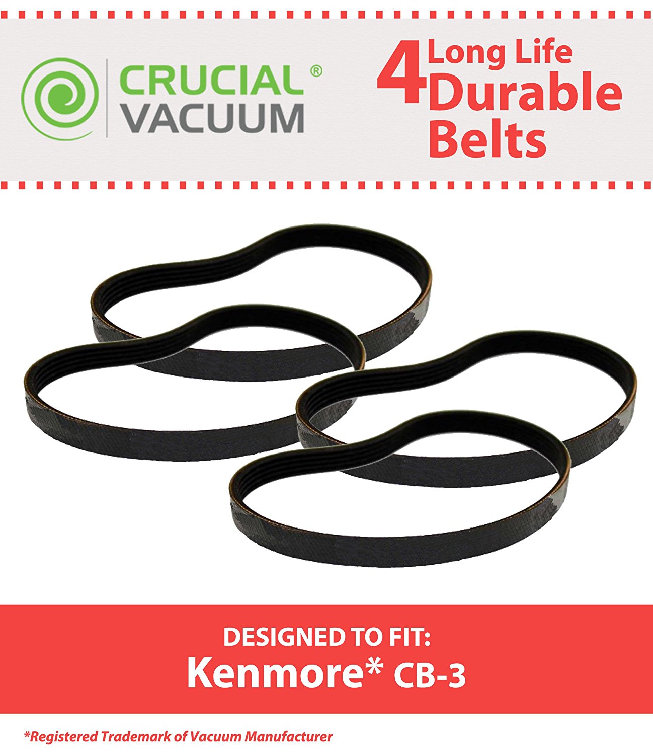 4 Durable Kenmore CB3 Belts, Fit Kenmore PowerMate Canister Vacuums