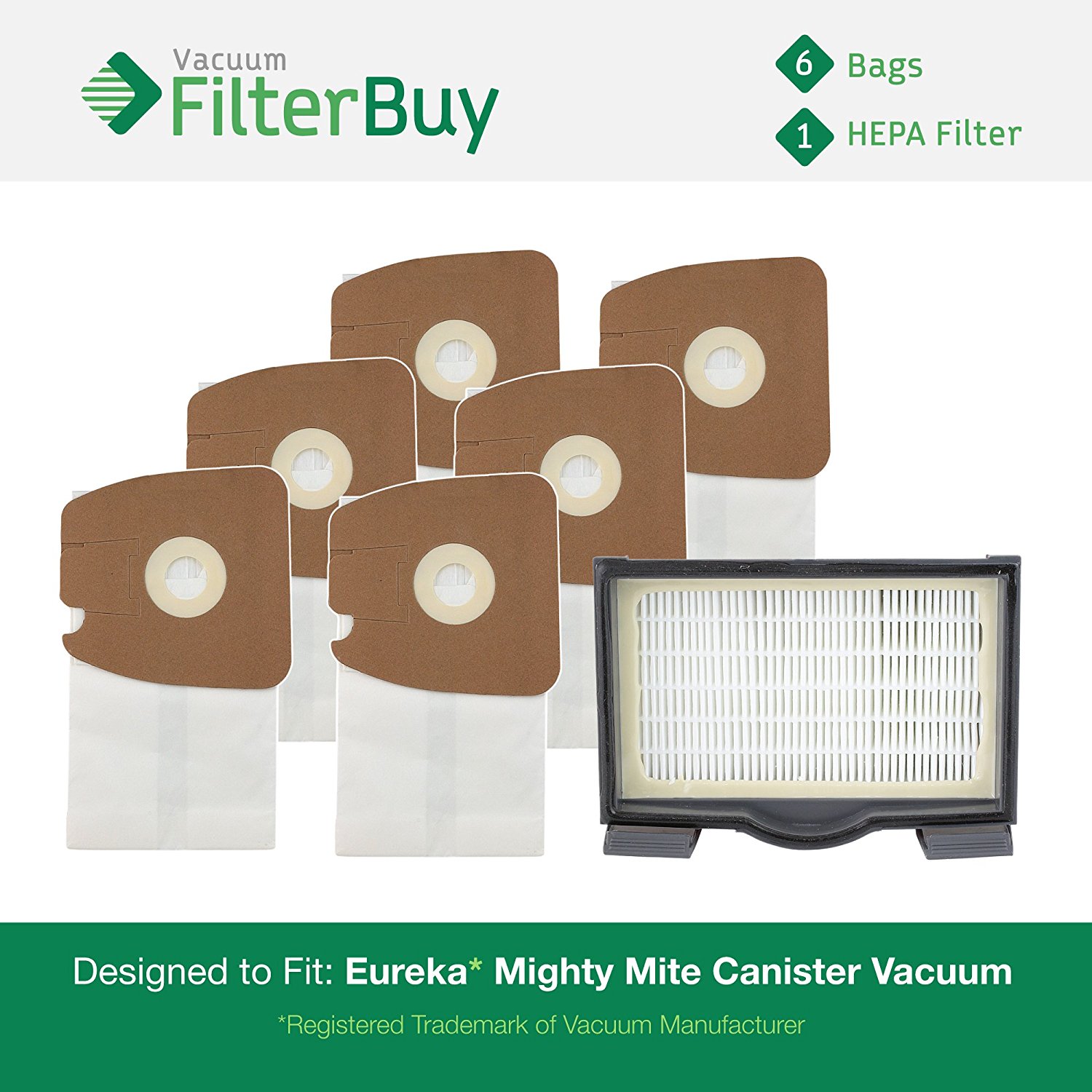 Eureka Mighty Mite Canister Vacuum Kit, 1 HF8 (HF8) HEPA Filter & 6 Eureka Type MM High