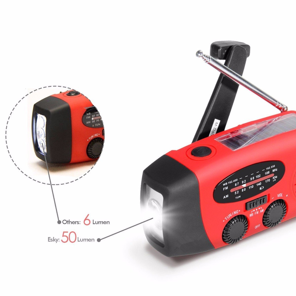 OUTERDO Dynamo Emergency Radio Solar Hand Crank Self Powered AM/FM/NOAA