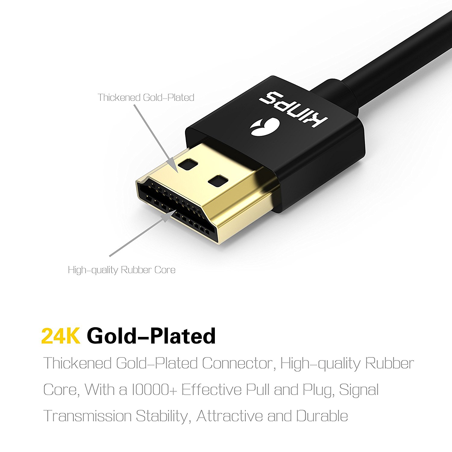 4K HDMI Cable, Kinps 15ft Ultra Slim Cable v1.4 with 24k Gold