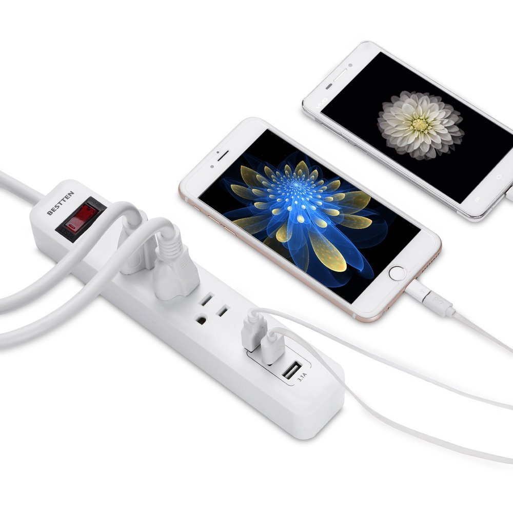 Bestten MultiFunctional Charging Station Tower 6Outlet Surge