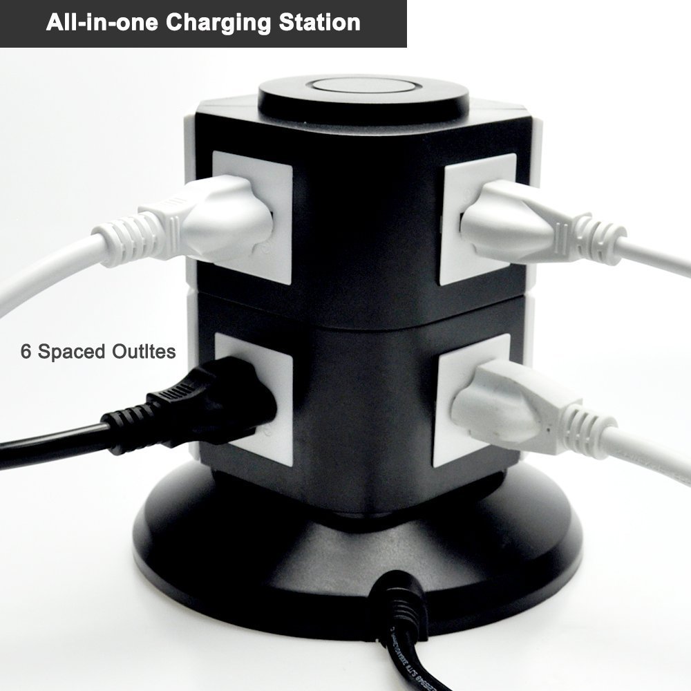 Bestten MultiFunctional Charging Station Tower 6Outlet Surge