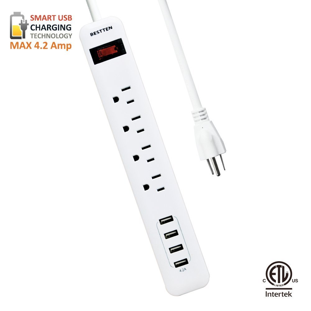 Bestten MultiFunctional Charging Station Tower 6Outlet Surge