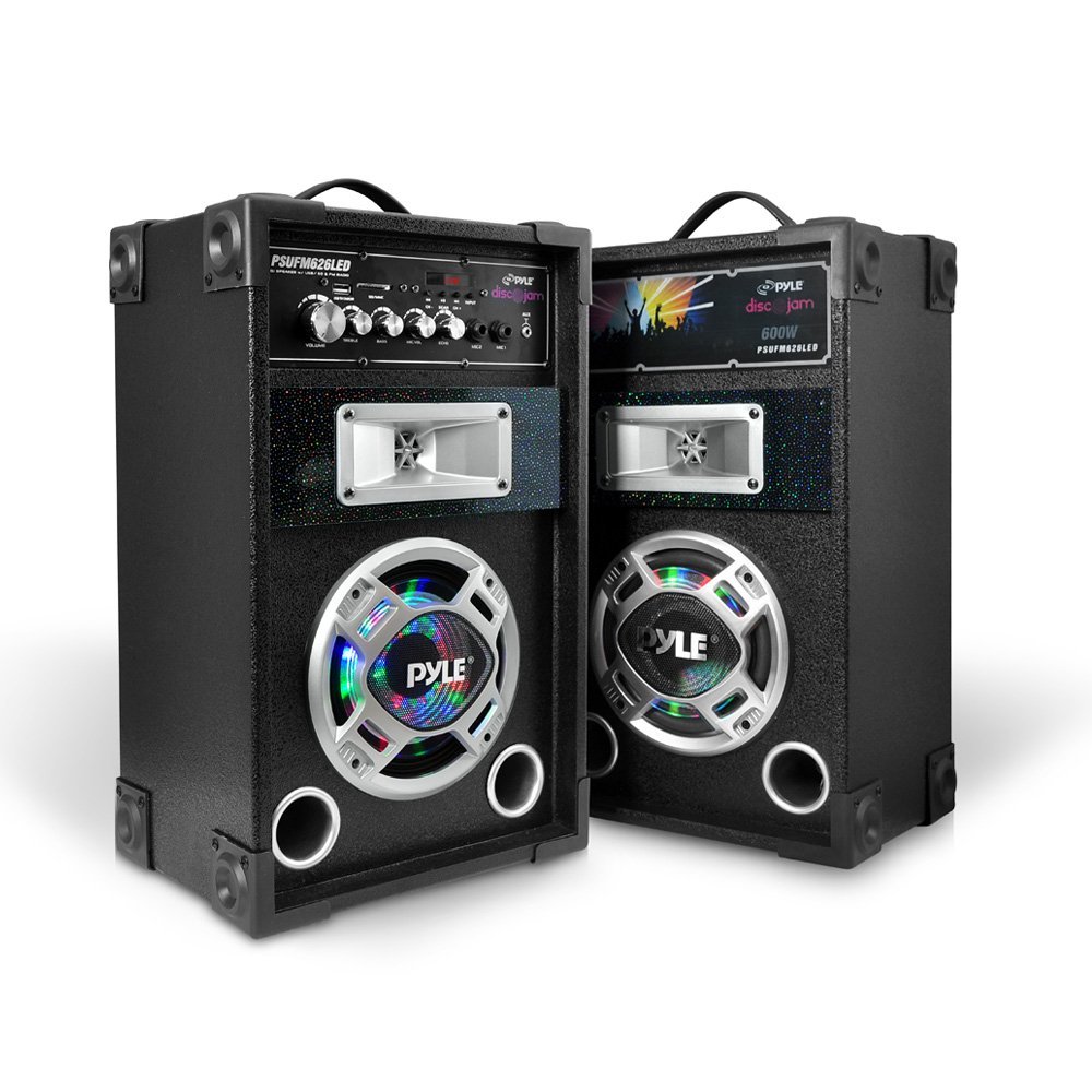 Pyle Disco Jam Dual 6.5” Karaoke Bookshelf Stereo Speaker System, 2 Mic