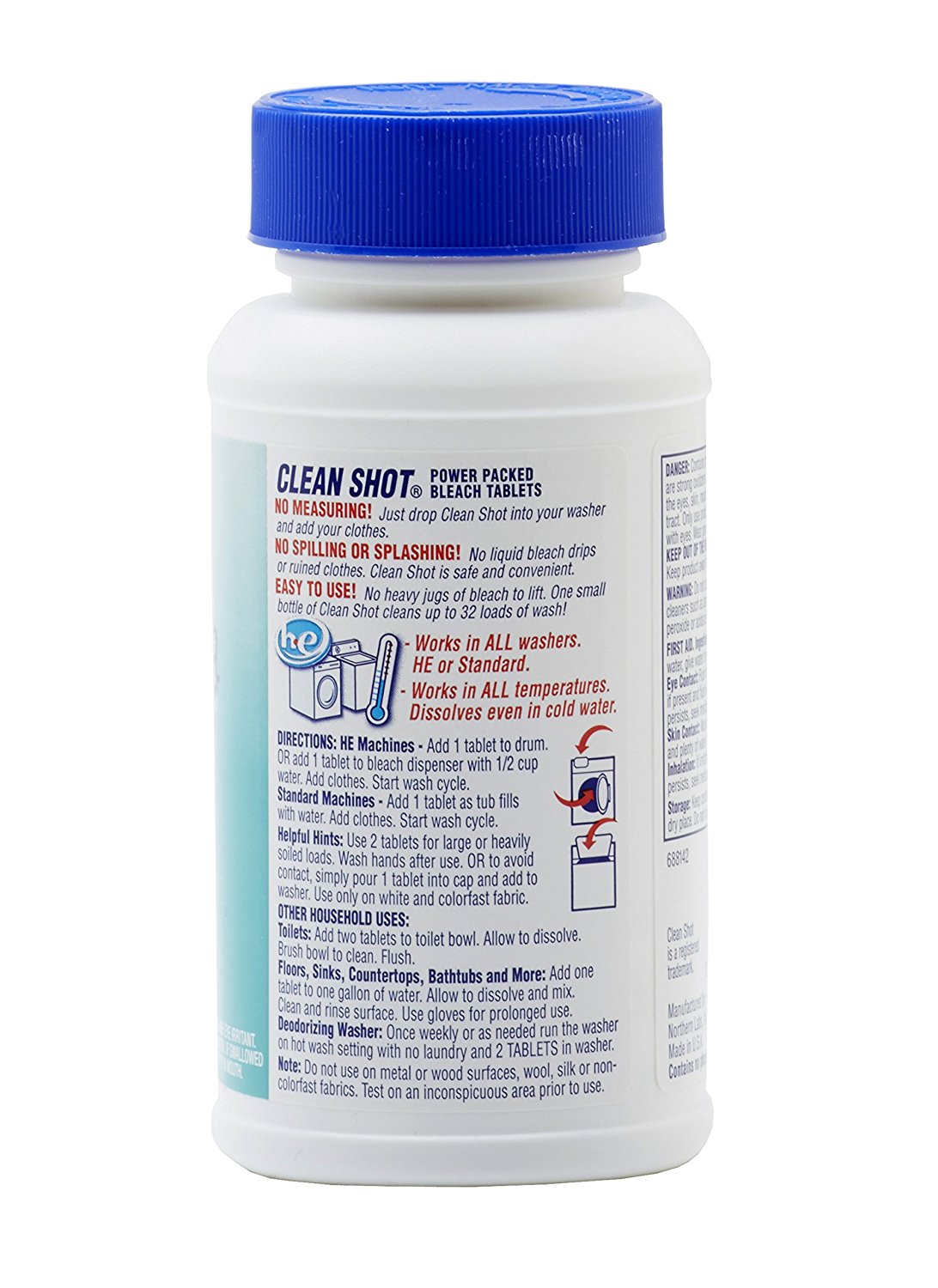 Clean Shot Bleach Tablets 32 Ct. Concentrated Bleach for Laundry