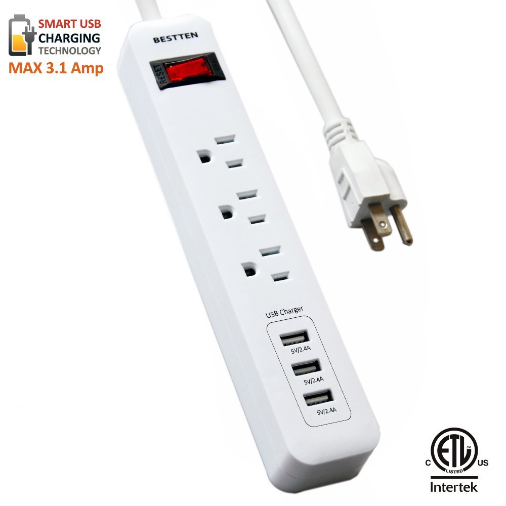Bestten MultiFunctional Charging Station Tower 6Outlet Surge