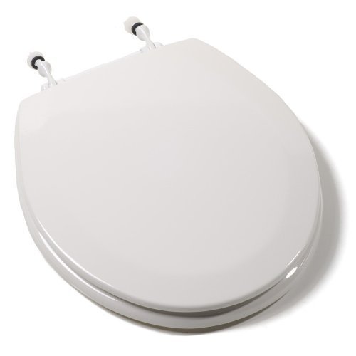 Comfort Seats C3B4R200WP Deluxe Molded Wood Toilet Seat with White Hinges, Round, White by
