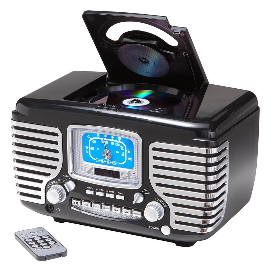 Crosley CR612BK Corsair Retro AM/FM Dual Alarm Clock Radio with CD