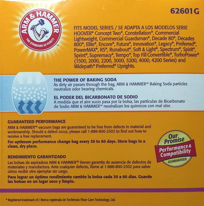 Arm & Hammer Odor Eliminating Vacuum Bags Hoover A 62601D 3 Bags N3