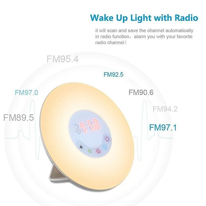 Yun Wake Up Light Sunrise Simulation Alarm Clock Radio, with FM Radio Sounds,Colored Sunrise