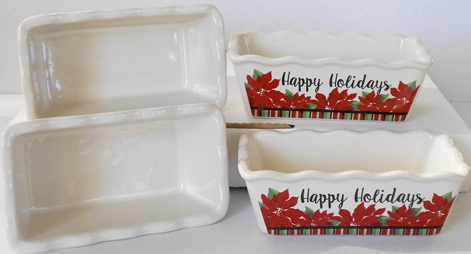Christmas Stoneware Mini Loaf Pans 4 Pan Bundle with Scalloped Edges