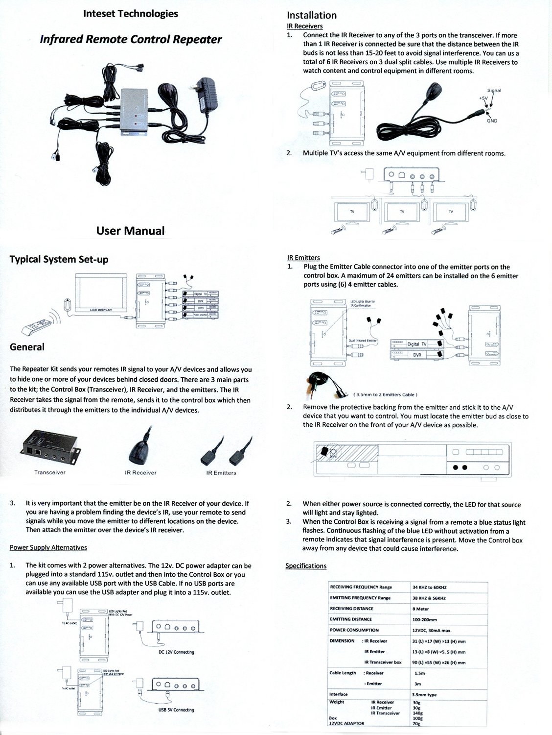 Inteset IR Remote Control Repeater Extender Emitter to Control up