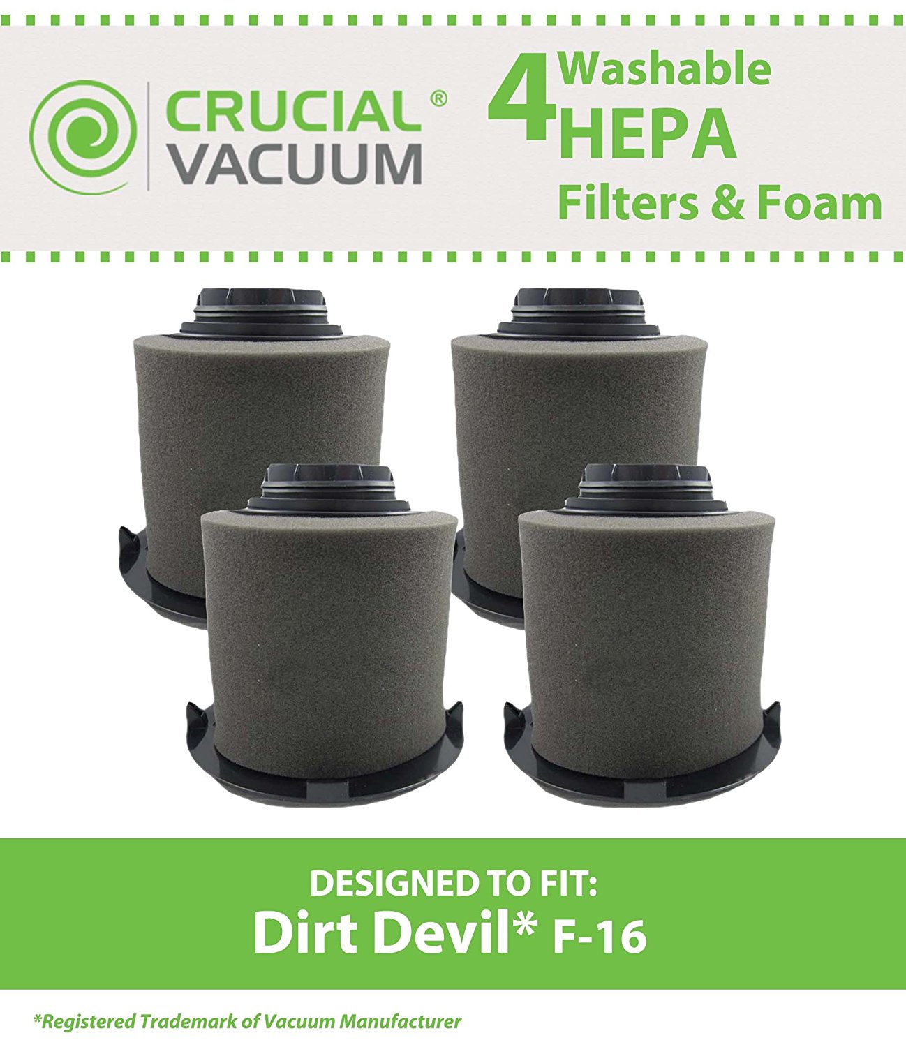 4 Dirt Devil F16 HEPA Filter & FOAM Filter, LongLife WASHABLE, REUSABLE, Compare With Dirt