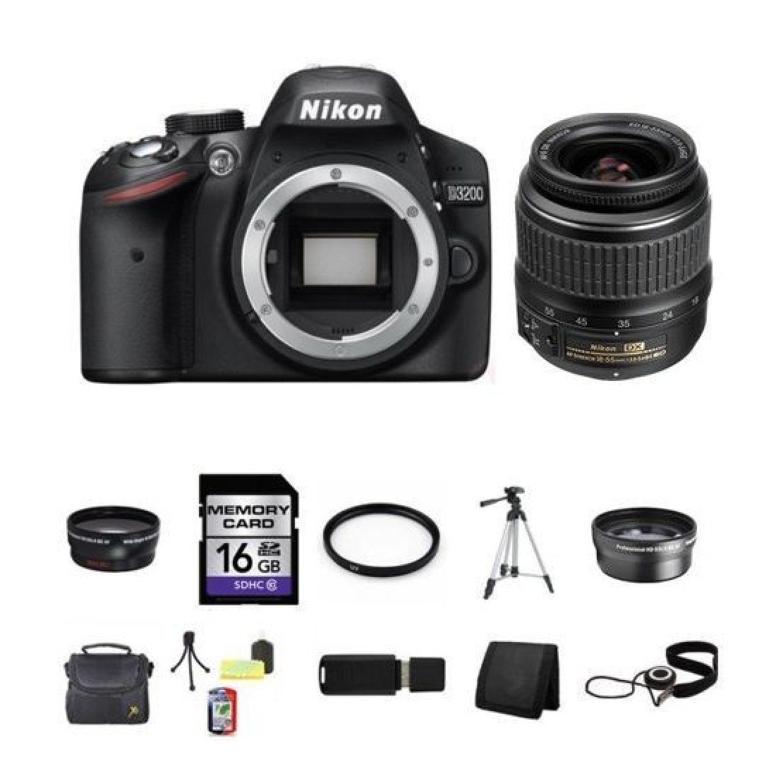 Nikon D3200 Digital SLR Camera w/1855mm Lens 16GB Best Value Full Kit