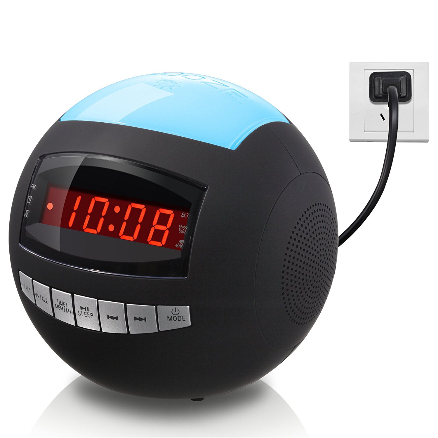Raynic Dual Alarm Clock RadioWireless Bluetooth Speaker w/ USB