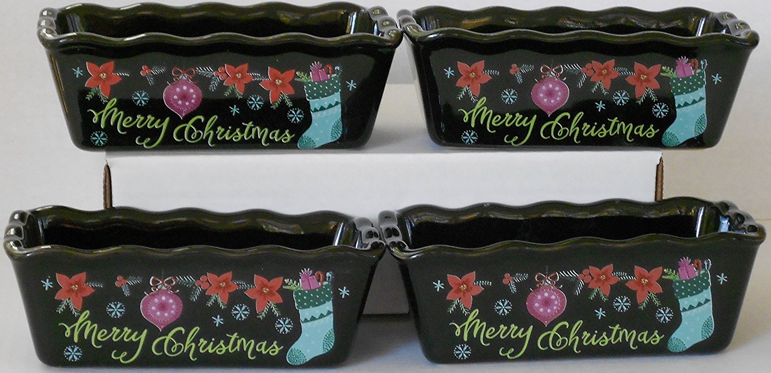 Christmas Stoneware Mini Loaf Pans 4 Pan Bundle with Scalloped Edges