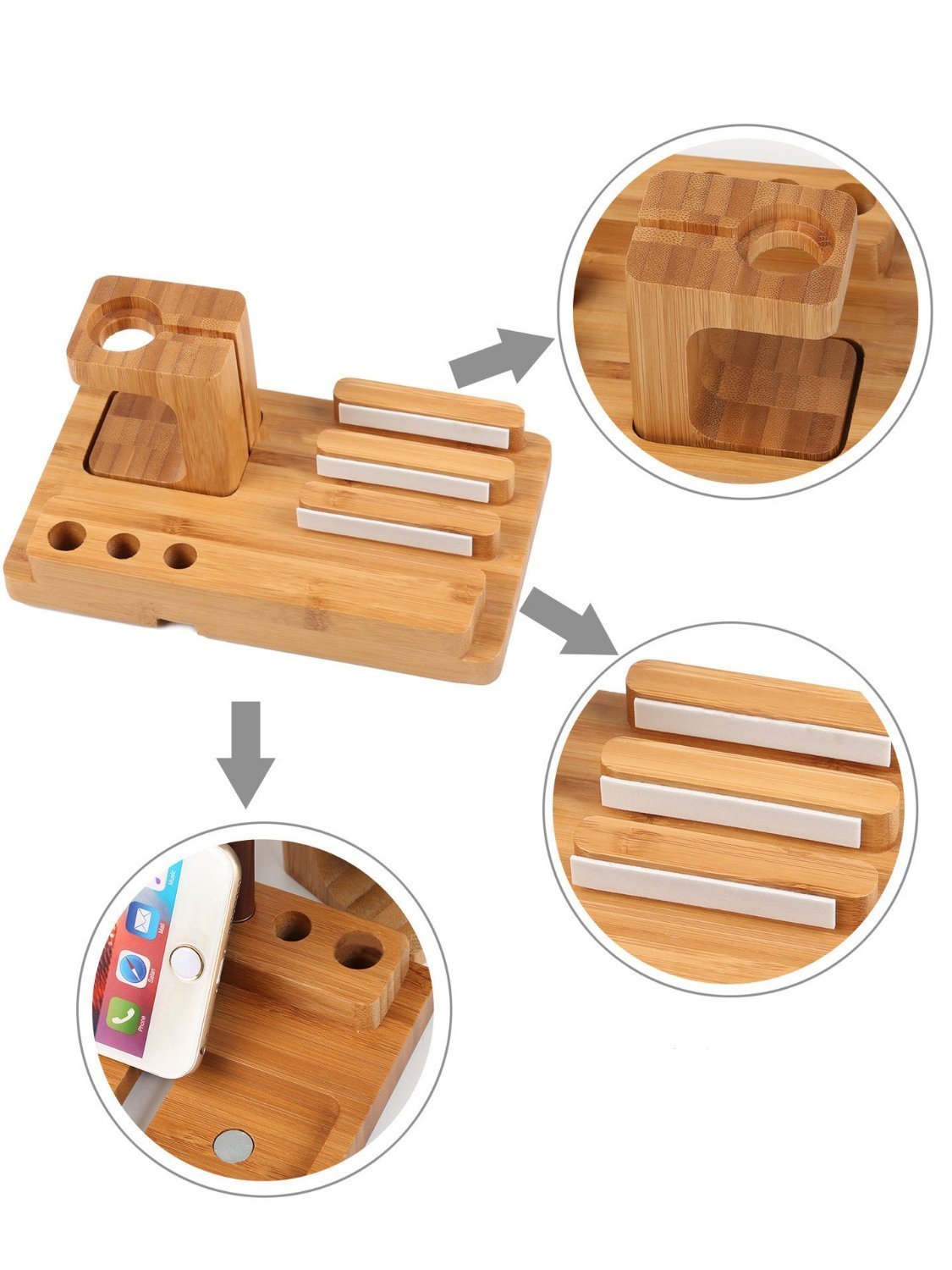 TuoP Apple Watch Series 2 1 Stand, Multi Nightstand Mode Dock Bamboo