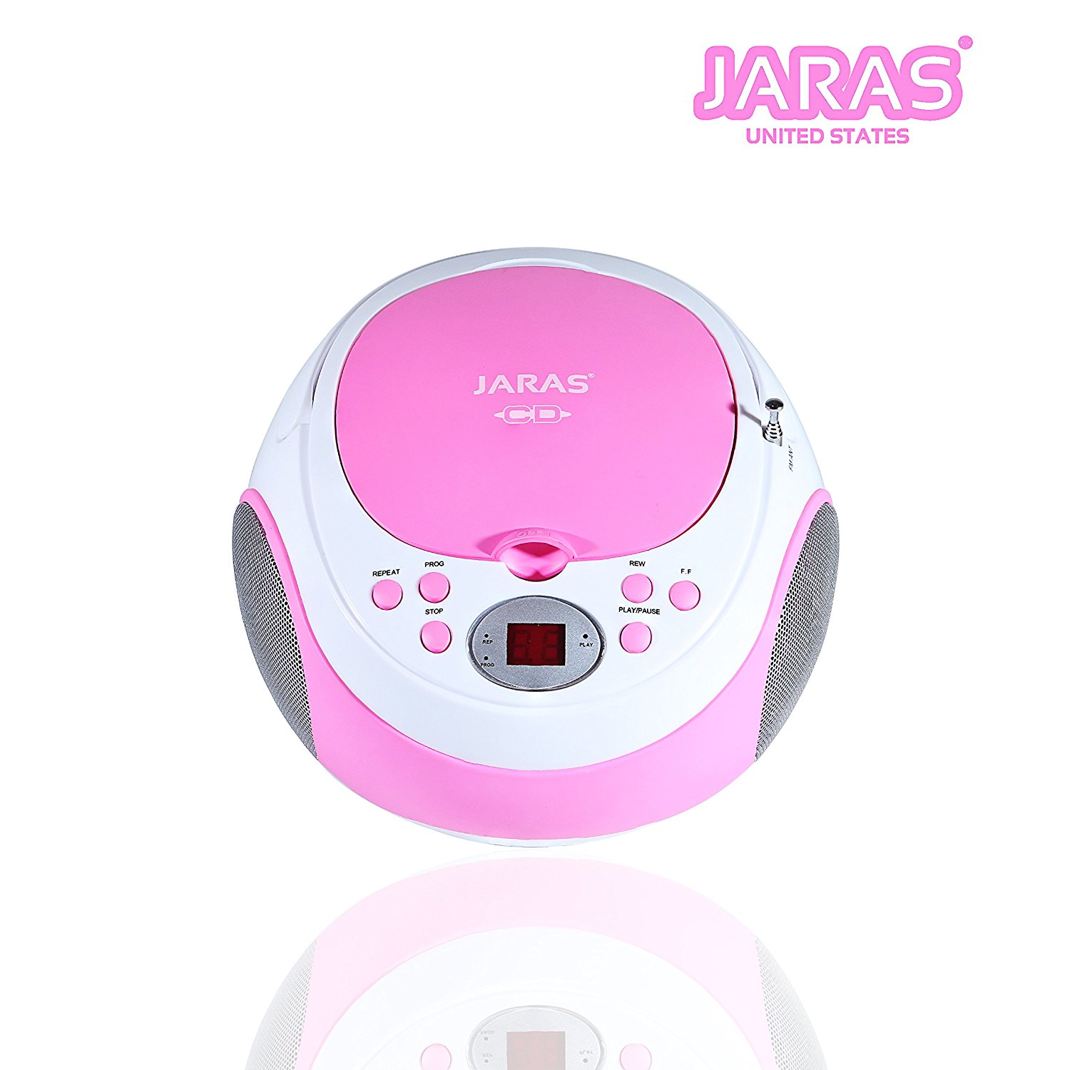 Jaras Limited Edition Portable Pink Boombox Stereo CD Player with AM/FM