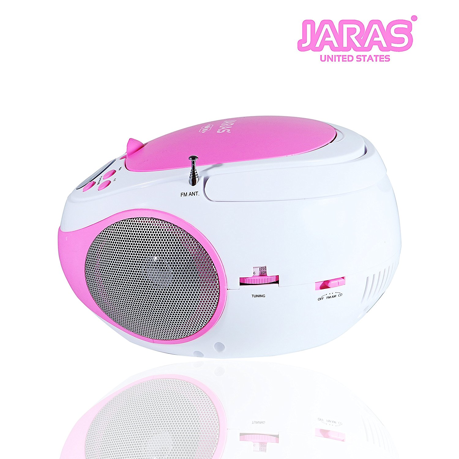 Jaras Limited Edition Portable Pink Boombox Stereo CD Player with AM/FM