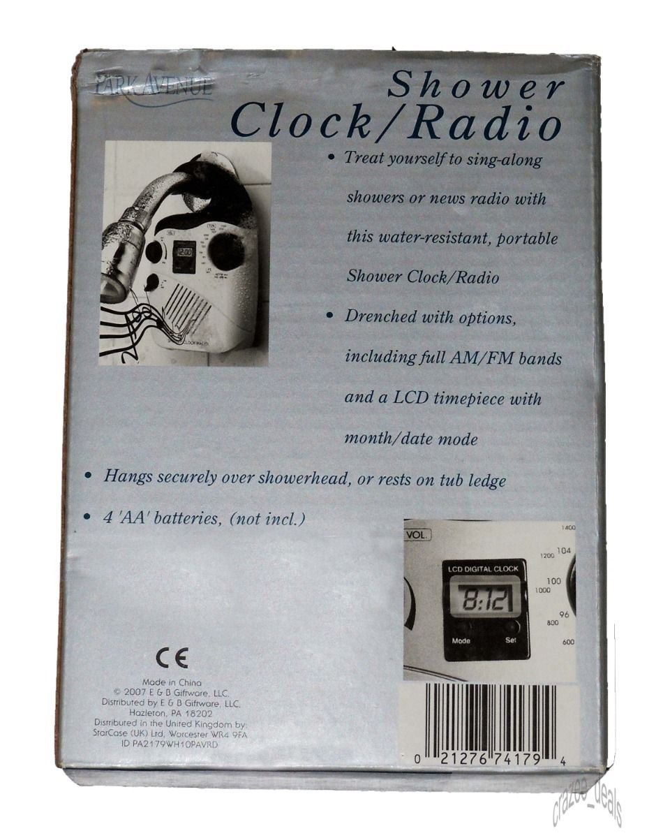 WaterResistant AM/FM Portable Shower Clock Bath Bathroom Radio free