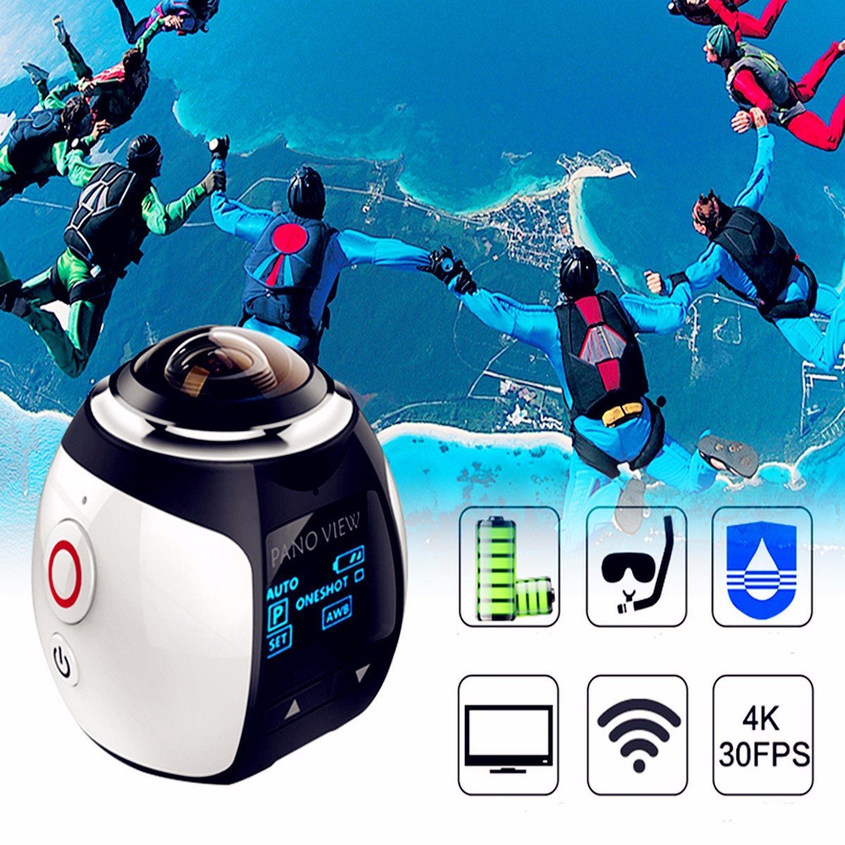 OUTERDO Sport Camera Wireless 360 Degree Panoramic Camera 3D VR Action