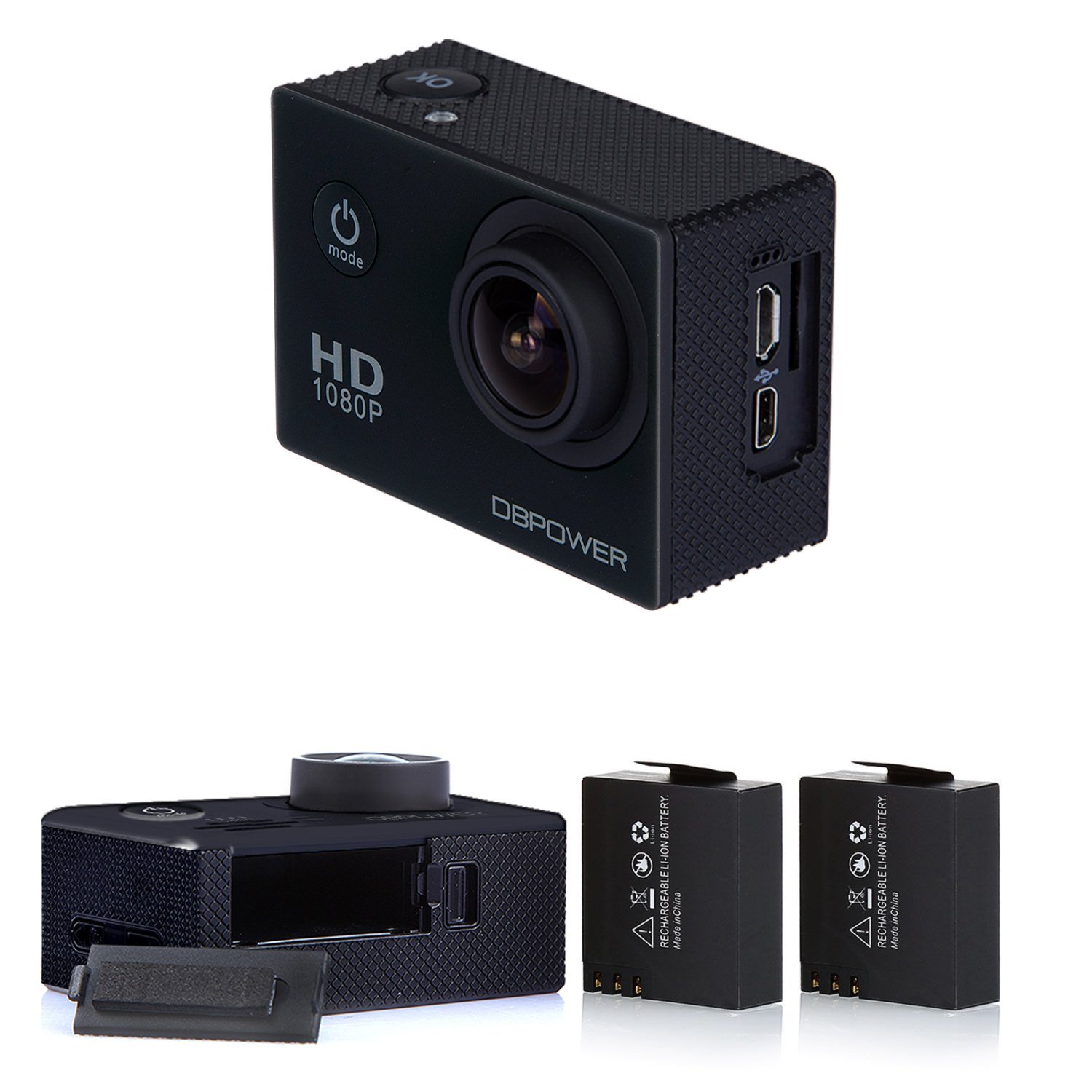 DBPOWER Waterproof Action Camera 12MP 1080P HD with 2 Batteries and