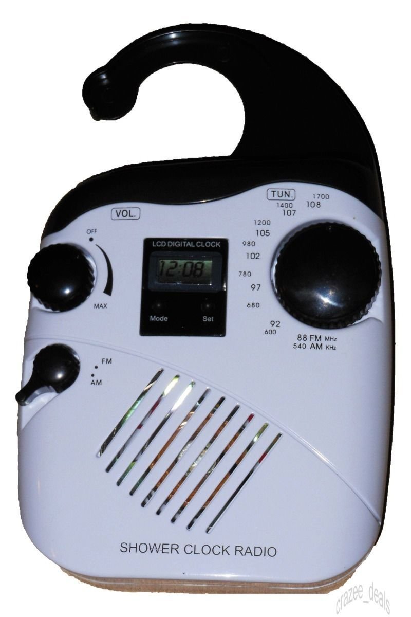 WaterResistant AM/FM Portable Shower Clock Bath Bathroom Radio N3 free