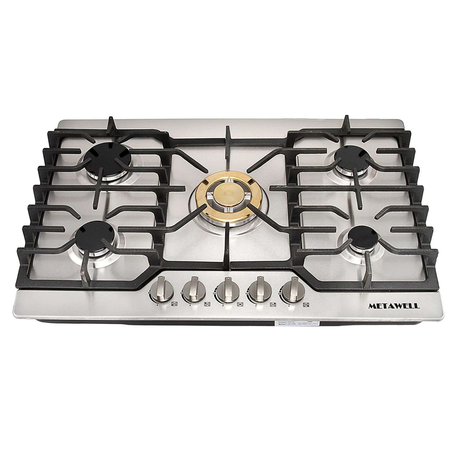 METAWELL 30" Stainless Steel Gold Burner Builtin 5 Stoves Natural Gas