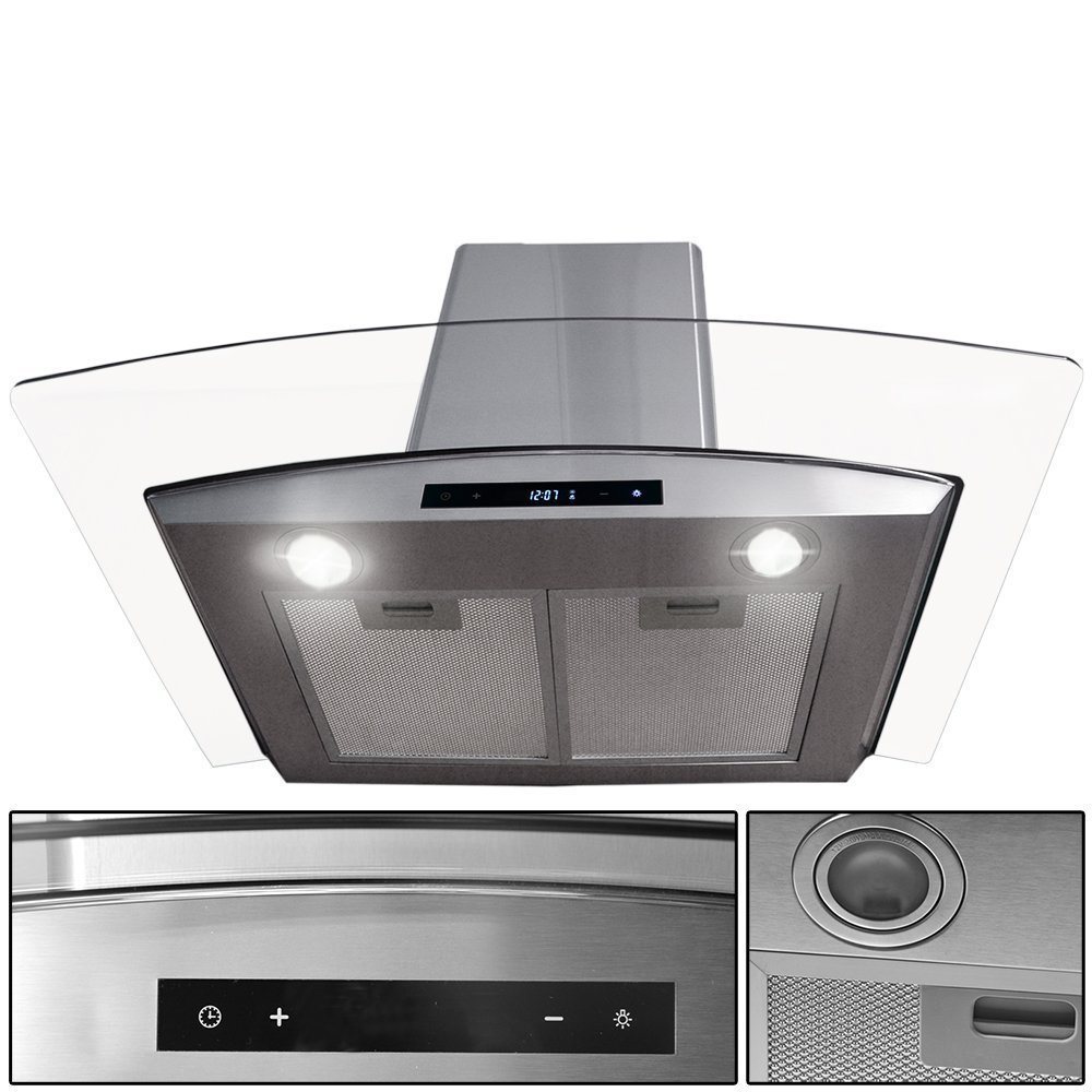 Toyofmine 30" Kitchen Wall Mount Stainless Steel Glass Range Hood Stove