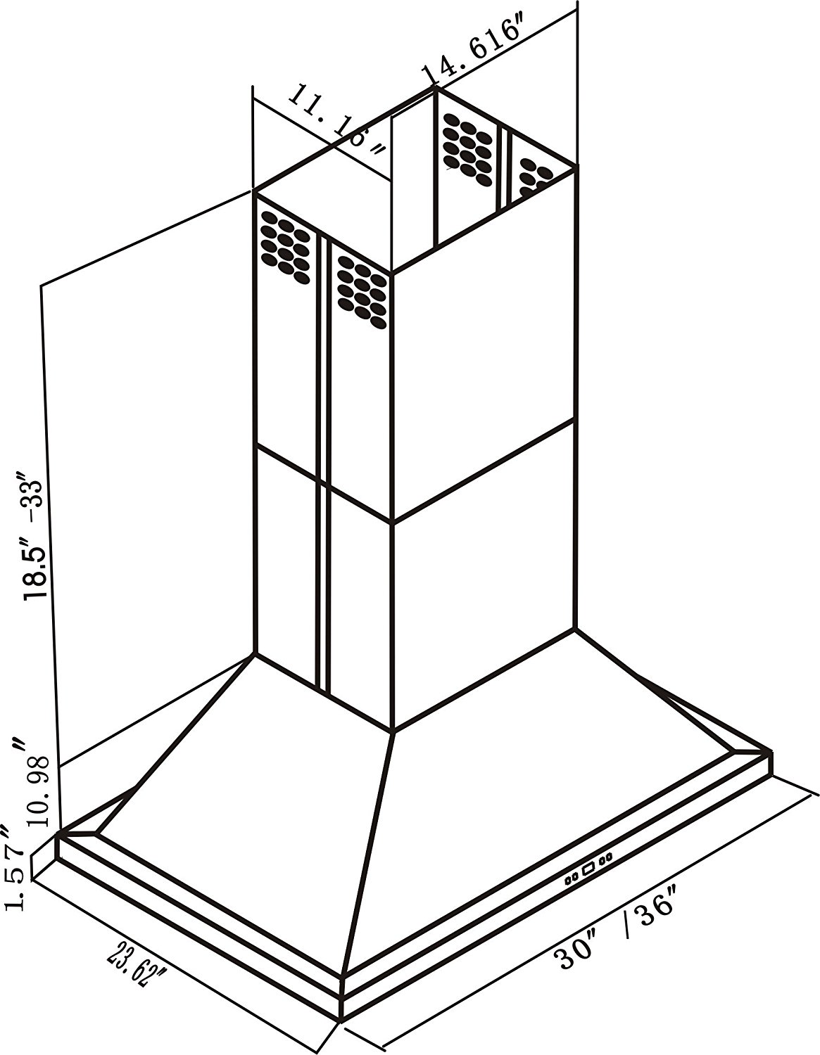 CAVALIERE 36" Island Mounted Stainless Steel Kitchen Range Hood 900 CFM