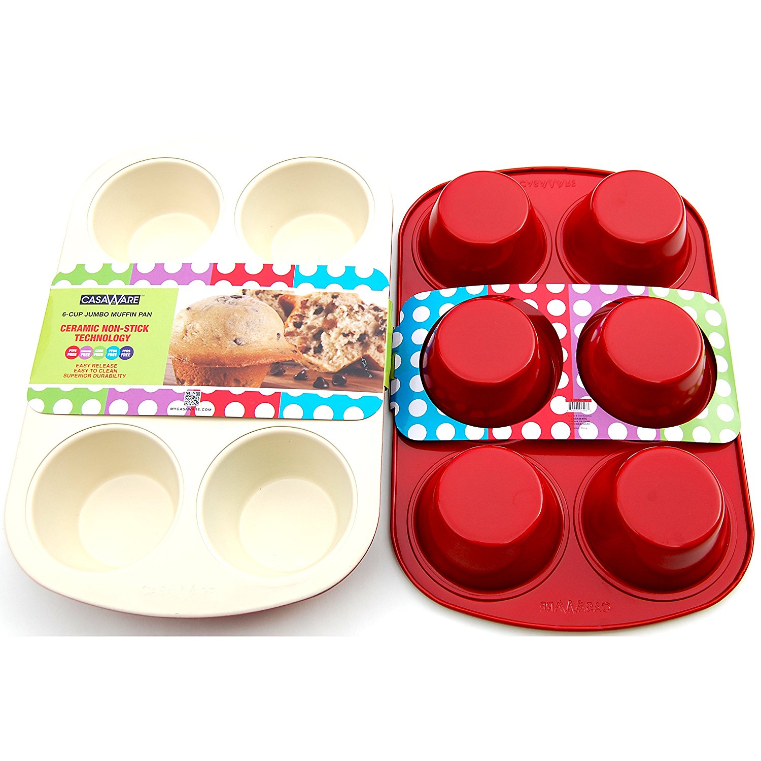 CasaWare Ceramic Coated NonStick 6 Cup Jumbo Muffin Pan (Cream/Blue) N2 free image download