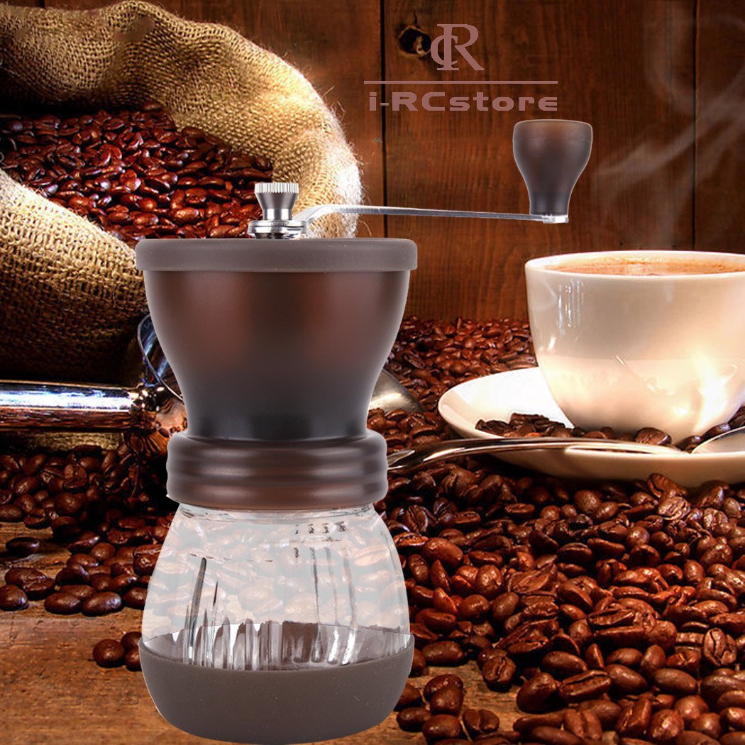 RC Manual Ceramic Burr Coffee Grinder Handcrank Coffee Mill, Pot