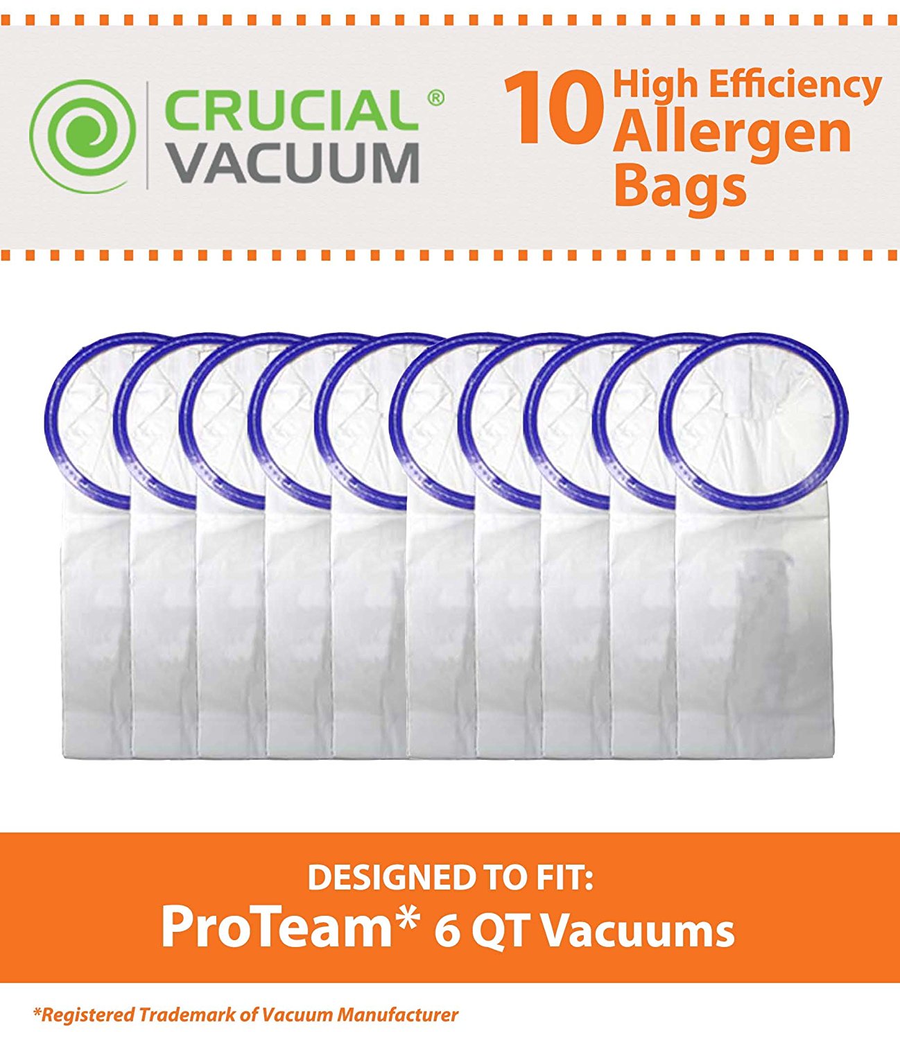 10 Proteam Windsor Raven 6 QT Commercial Pack Vacuum Bags Designed To Fit Proteam Windsor Raven