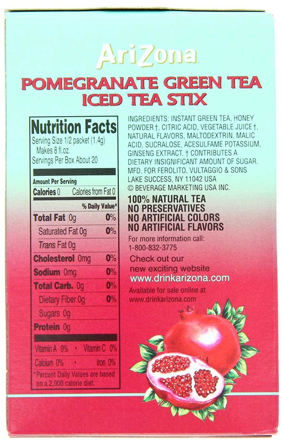 AriZona Pomegranate Green Tea Iced Tea Stix Sugar Free, 1Ounce Boxes (Pack of 6) N5 free image