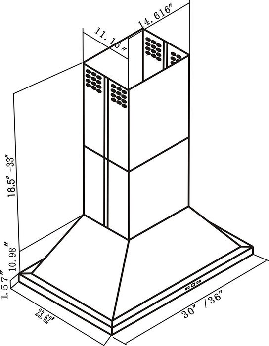 CAVALIERE 36" Island Mounted Stainless Steel Kitchen Range Hood 900 CFM