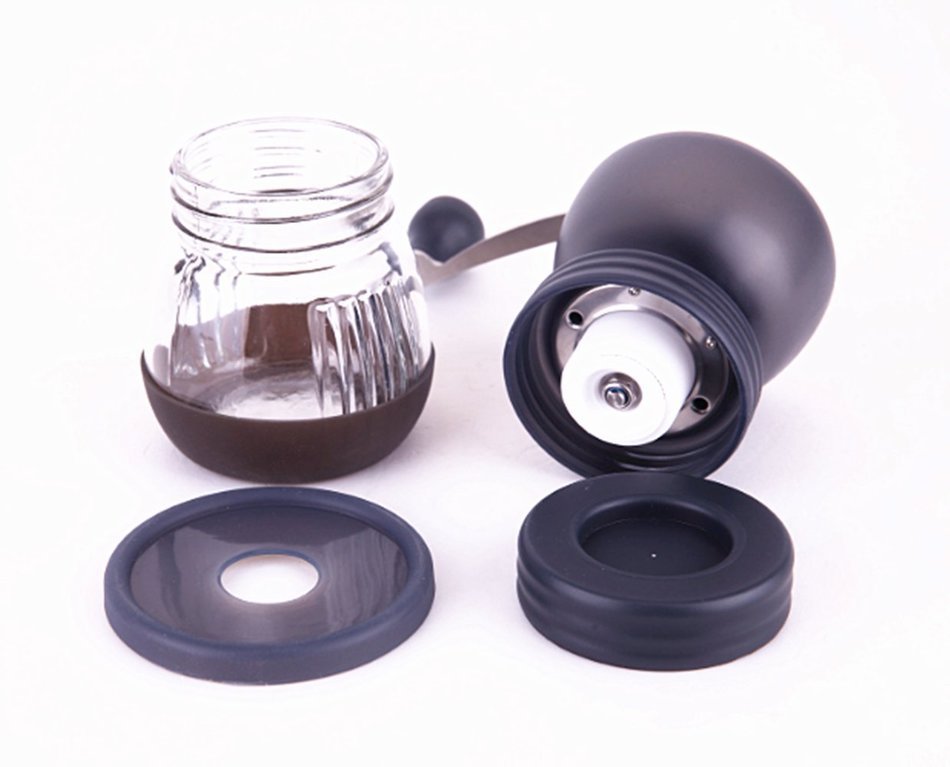 Manual Coffee Grinder with Ceramic Burr, Glass Jar and Storage Lid in