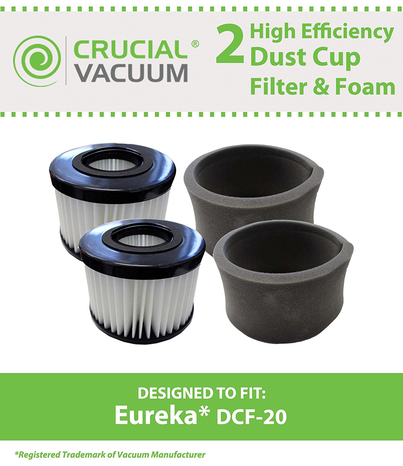 2 Eureka DCF20 Washable & Reusable Filter & Foam; Fits Eureka