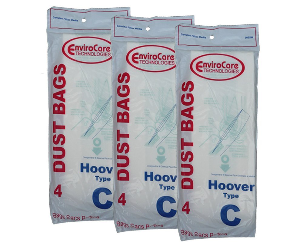 12 Hoover Type C Vacuum Bags for Convertible Upright, Bottom Fill