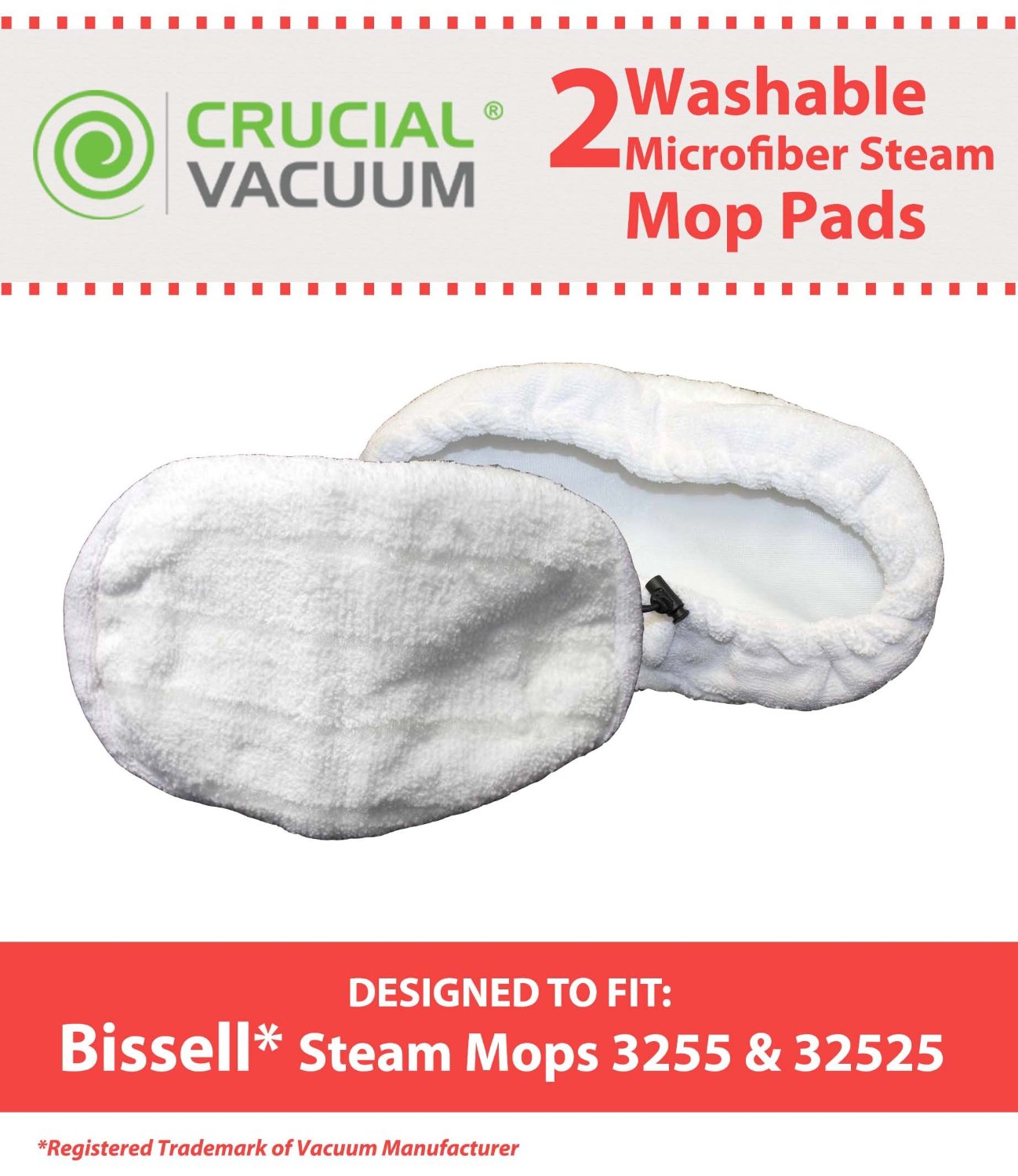 2 Bissell Washable, Reusable Steam Replacement Microfiber Mop Pads Fit