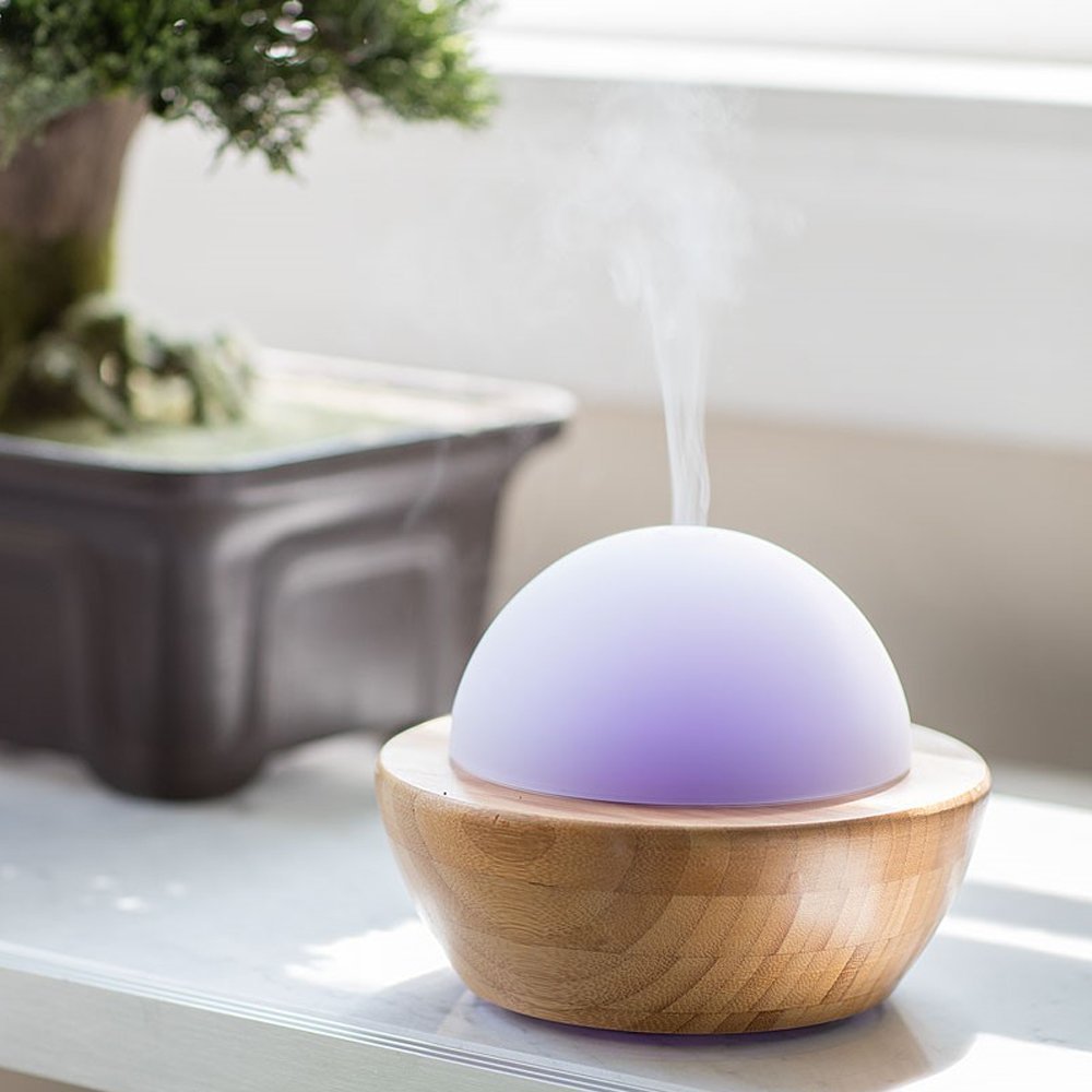 SpaRoom AromaGlobe Glass & Bamboo Ultrasonic Essential Oil Diffuser